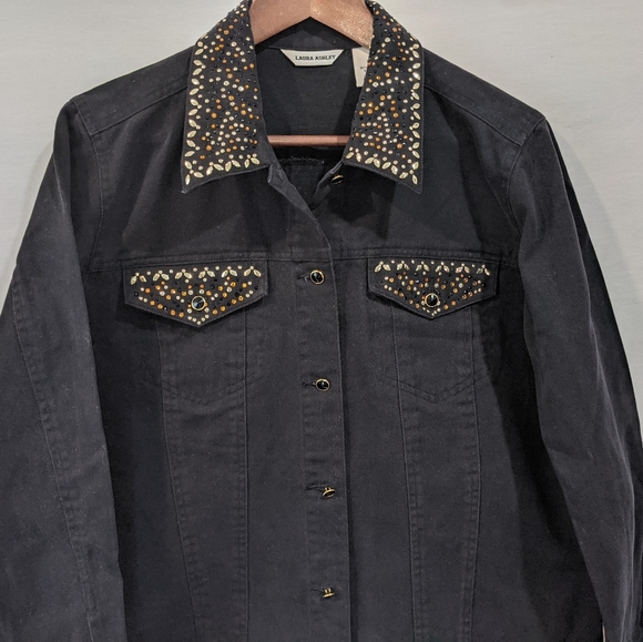 Laura Ashley Black Denim Jacket with Gem Details And Buttons Size XL - Picture 2 of 11